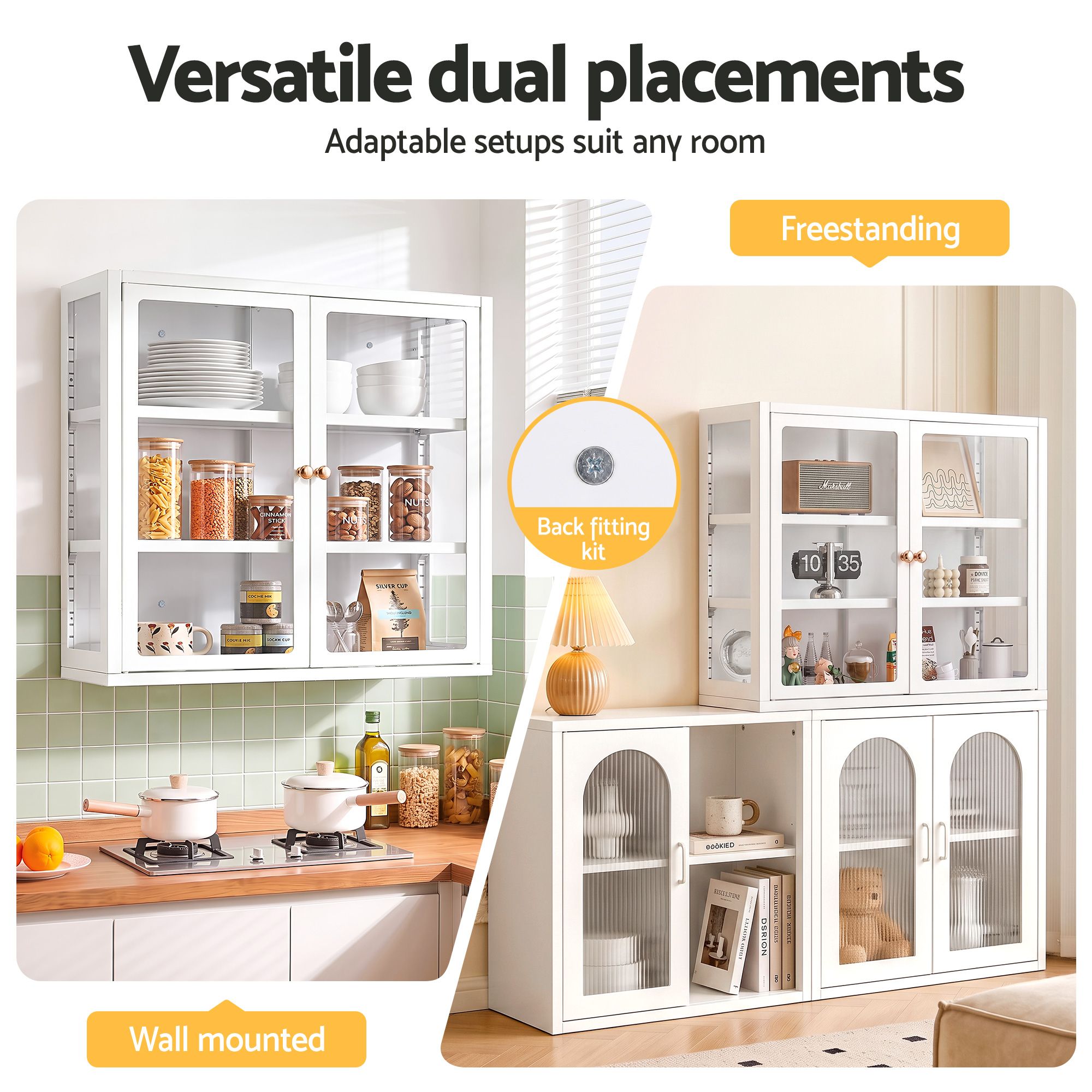 Artiss Buffet Cabinet Sideboard Wall Mounted Clear Display Storage 60cm White