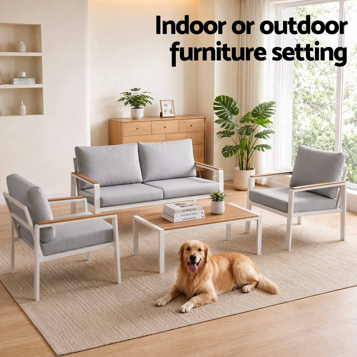 Gardeon 4-Piece Outdoor Sofa Set Aluminum Frame table and Chairs White