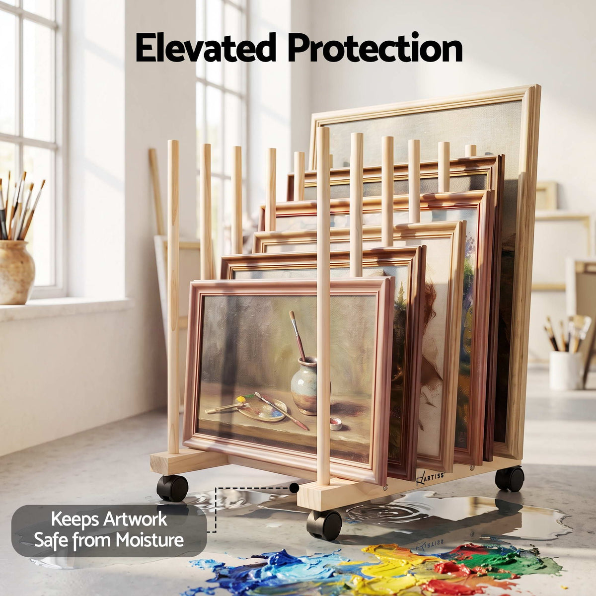 Artiss Wooden Art Drying & Canvas Storage Rack with Caster Wheels for Studio,Galleries,Classroom