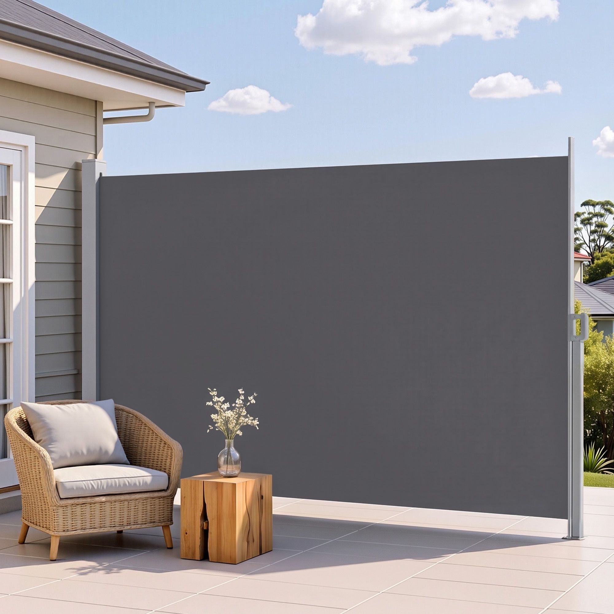 Instahut 2X3.5M Side Awning Retractable Privacy Screen Outdoor Sun Shade Grey
