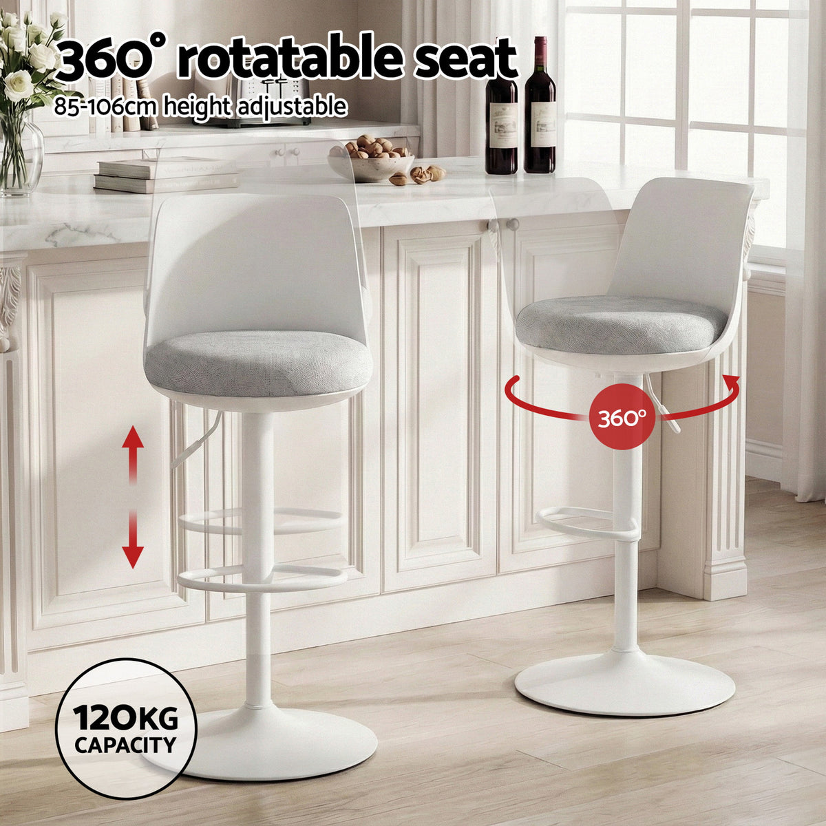 Artiss 4x Bar Stools Kitchen Swivel Gas Lift Counter Dining Chair Curved White
