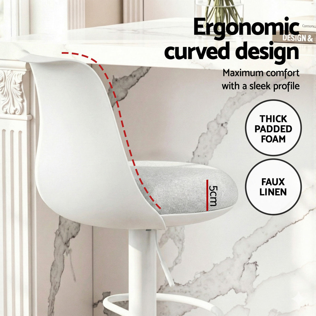 Artiss 4x Bar Stools Kitchen Swivel Gas Lift Counter Dining Chair Curved White