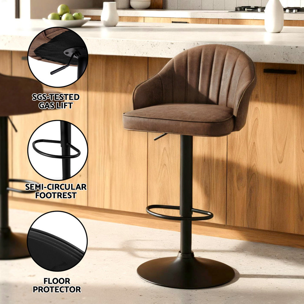 Artiss 4x Bar Stools Kitchen Swivel Gas Lift Counter Chair Shell Leather Brown