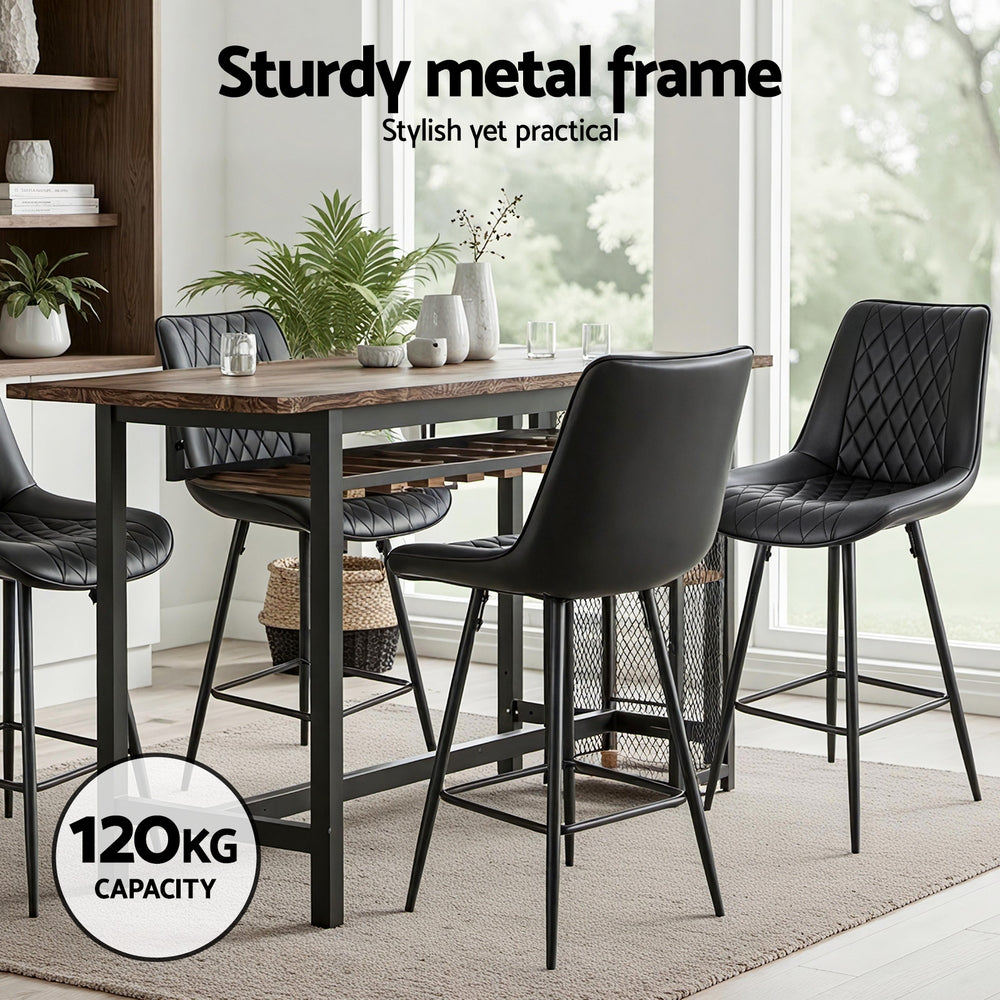 Artiss 4x Bar Stools Kitchen Dining Chair Counter Stool Diamond PU Leather Black