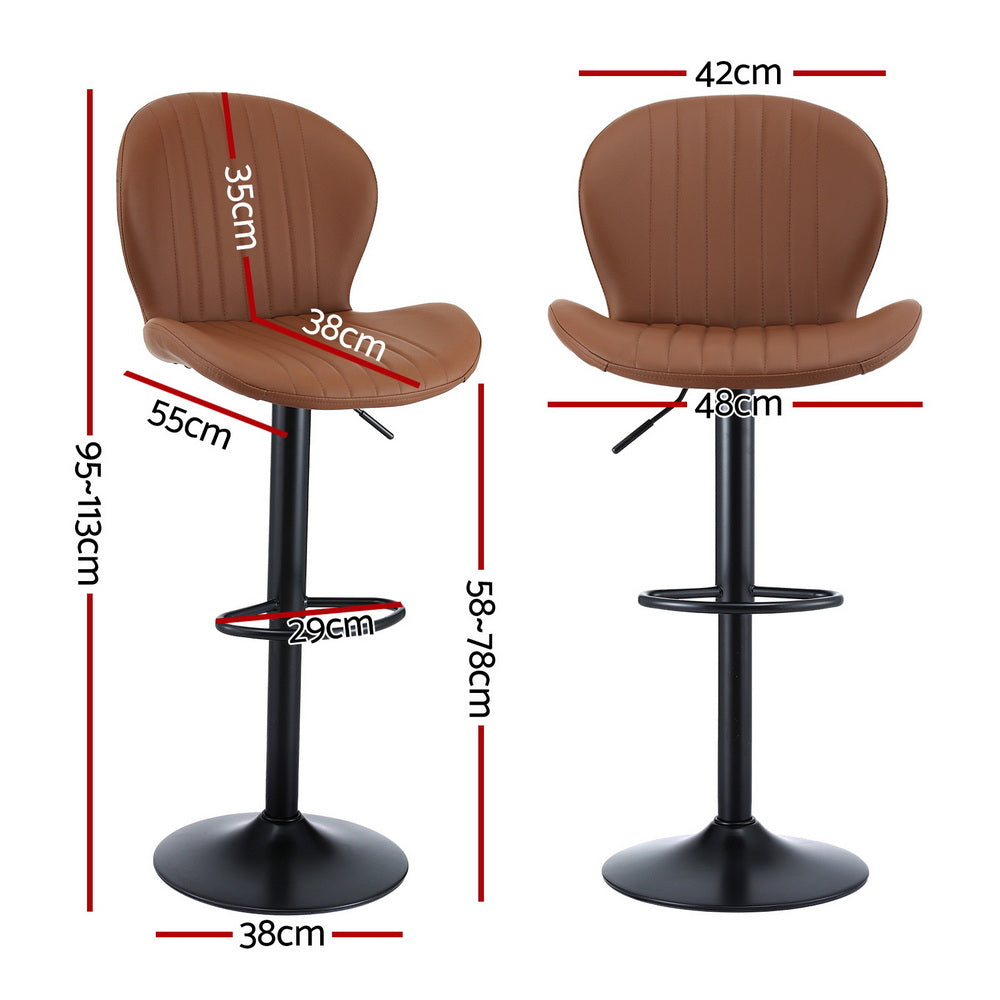 Artiss 2x Bar Stools Kitchen Swivel Gas Lift Counter Chair Shell Leather Brown