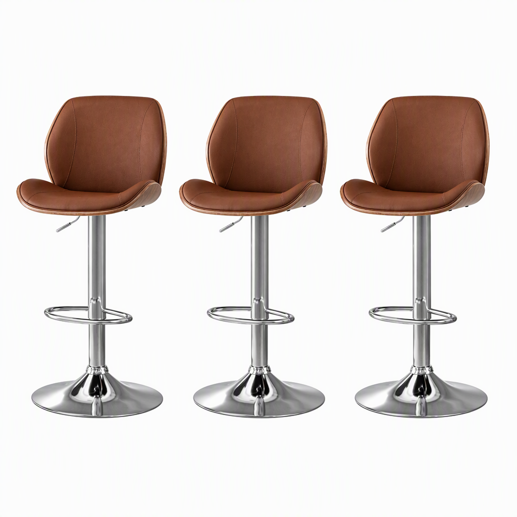 Artiss 3X Bar Stools Bentwood Adjustable Kitchen Counter Chair PU Leather Brown