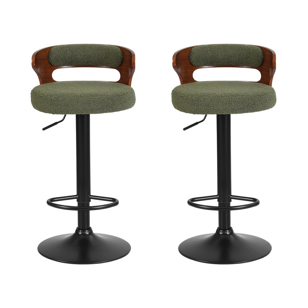 Artiss 2x Bar Stools Counter Chair Gas Lift Swivel Kitchen Bentwood Boucle Green