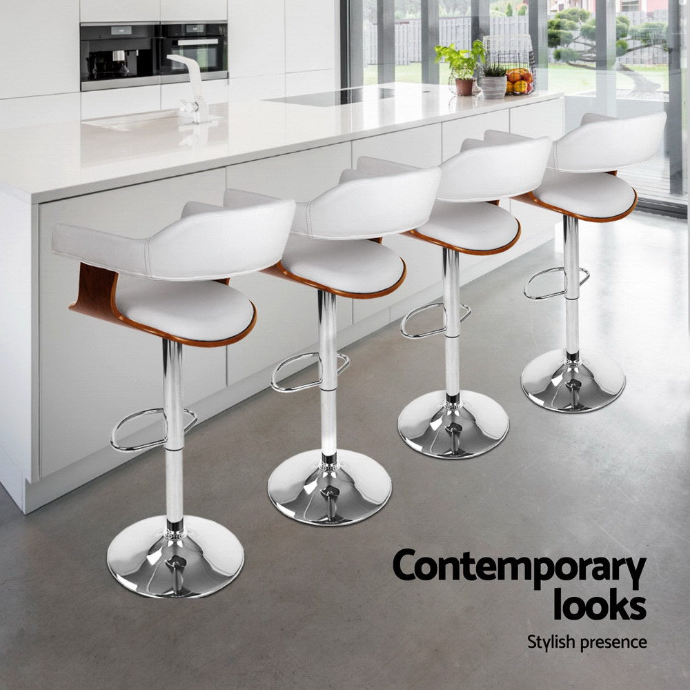 4x Artiss Bar Stools Gas Lift Leather with Armrest White