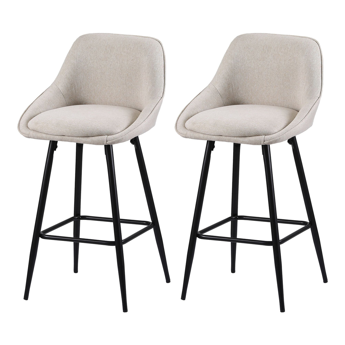 Artiss Bar Stools Set of 2 Linen Upholstered Counter Chairs with Back Padded Seat Beige