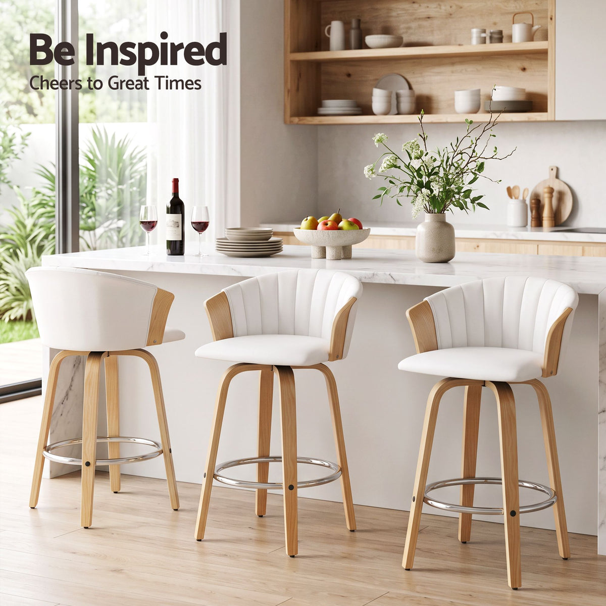Artiss Wooden Bar Stools Set of 3 Swivel Kitchen Counter Stools Chair 66cm