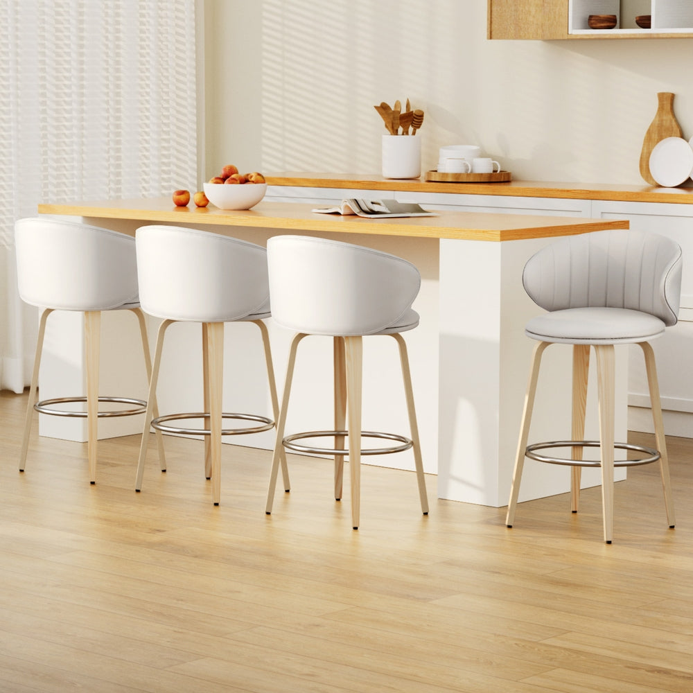 4x Artiss Bar Stools Dining Chairs Contoured Leather Wood Stool