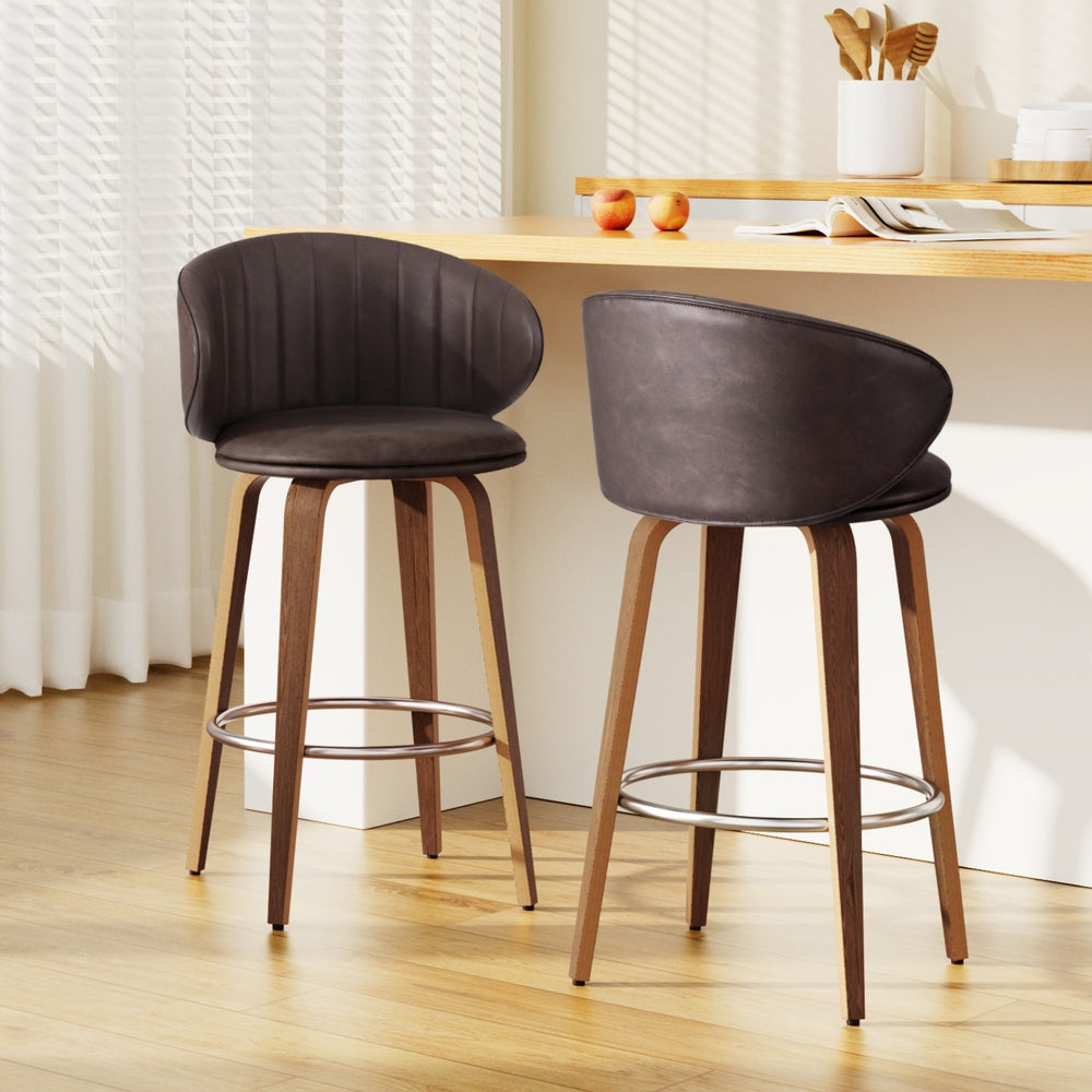 2x Artiss Bar Stools Dining Chairs Contoured Leather Wood Stool