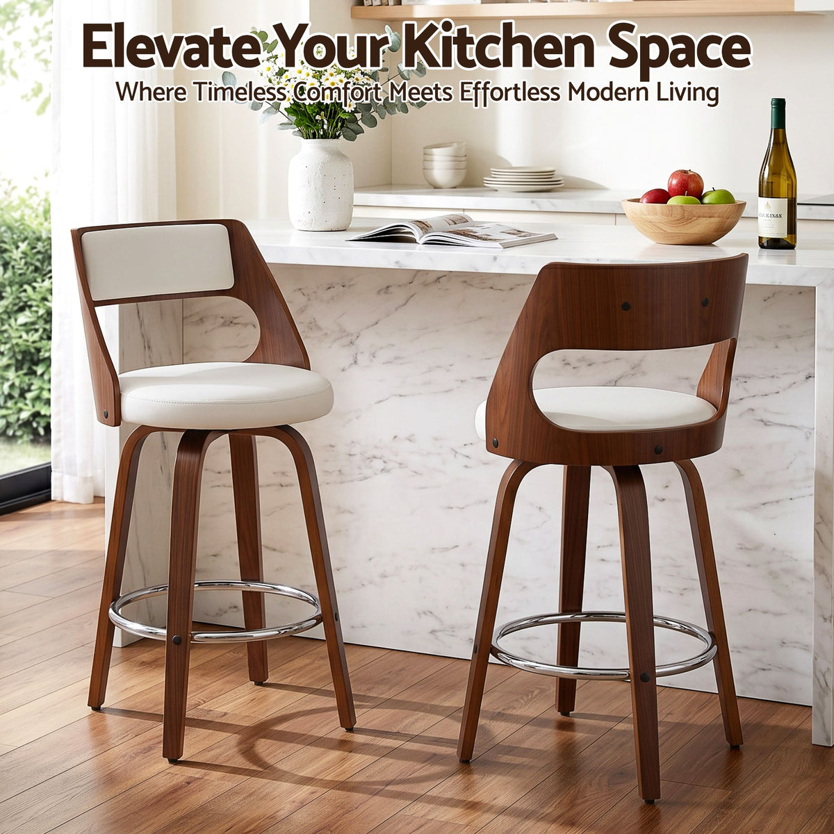 Artiss Wooden Bar Stools Set of 2 Swivel Kitchen Counter Stools Chair 65cm