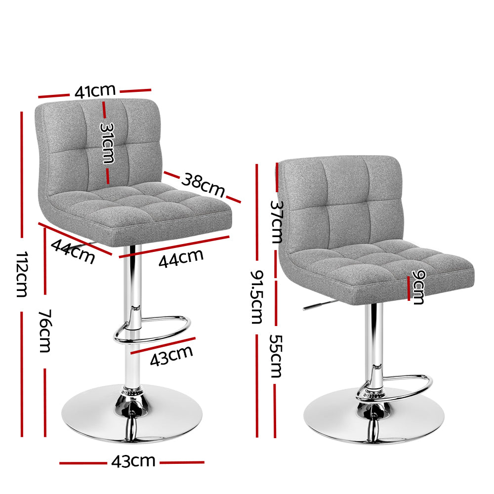 Artiss 2x Bar Stools Kitchen Dining Chairs Counter Stool Gas Lift Fabric Grey