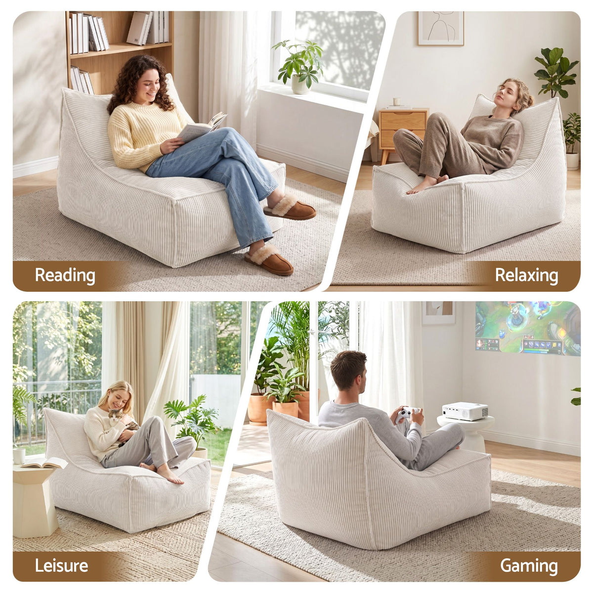 Artiss Bean Bag Chair Cover (No Filler) Soft Corduroy Stuffed Animal Storage Bean Bag Cover for Adults, Washable Lazy Sofa Cover for Living Room Bedroom, Beige
