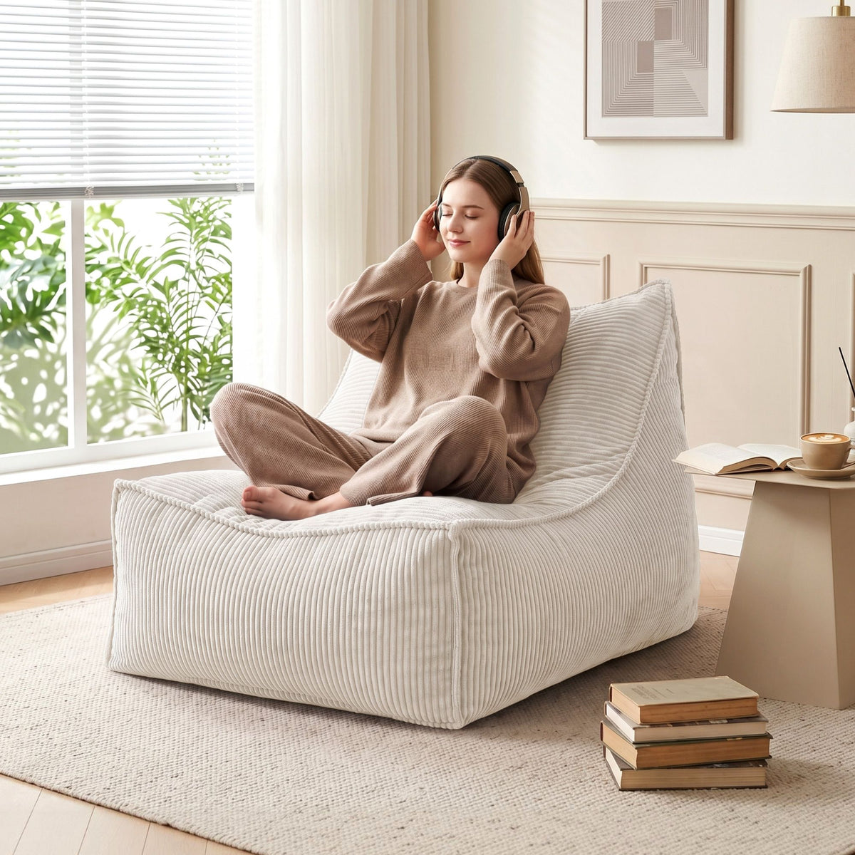 Artiss Bean Bag Chair Cover (No Filler) Soft Corduroy Stuffed Animal Storage Bean Bag Cover for Adults, Washable Lazy Sofa Cover for Living Room Bedroom, Beige