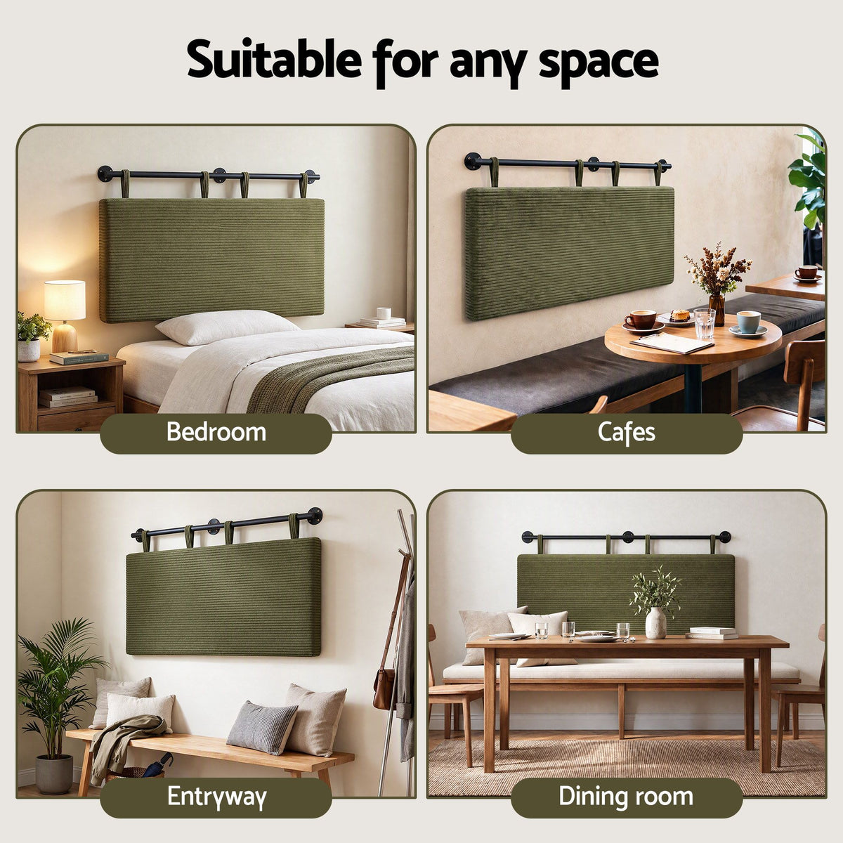 Artiss Wall Mounted Headboard King Single Corduroy Upholstered Hanging Bed Head