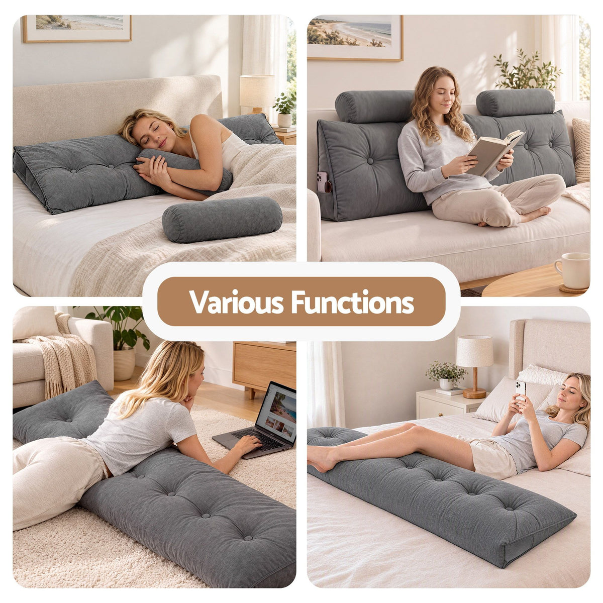 Artiss Headboard Pillow King Wedge Backrest Triangular with 2 Cushions Grey