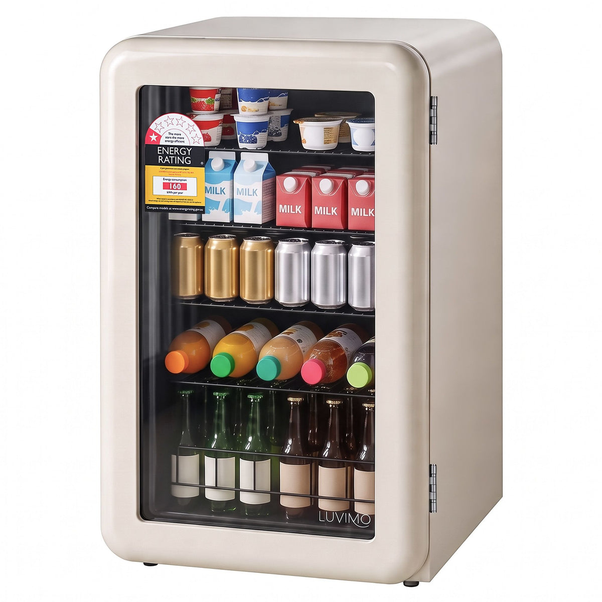 LUVIMO 130L Bar Fridge Mini Refrigerator Glass Door Aesthetics Cooler