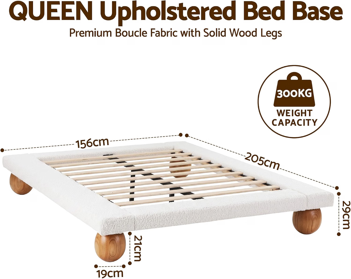 Artiss Boucle Queen Bed Frame and Chest of 6 Drawers Bedroom Set