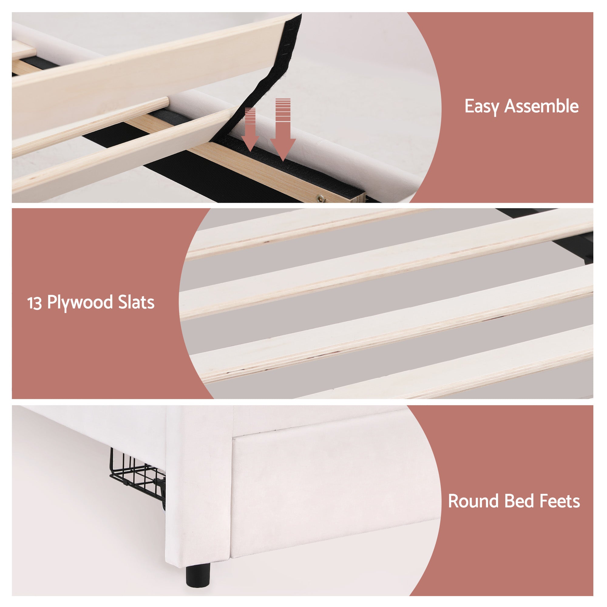 Artiss King Single Bed Frame with Storage Drawer Upholstered Velvet Platform Bed LED Headboard