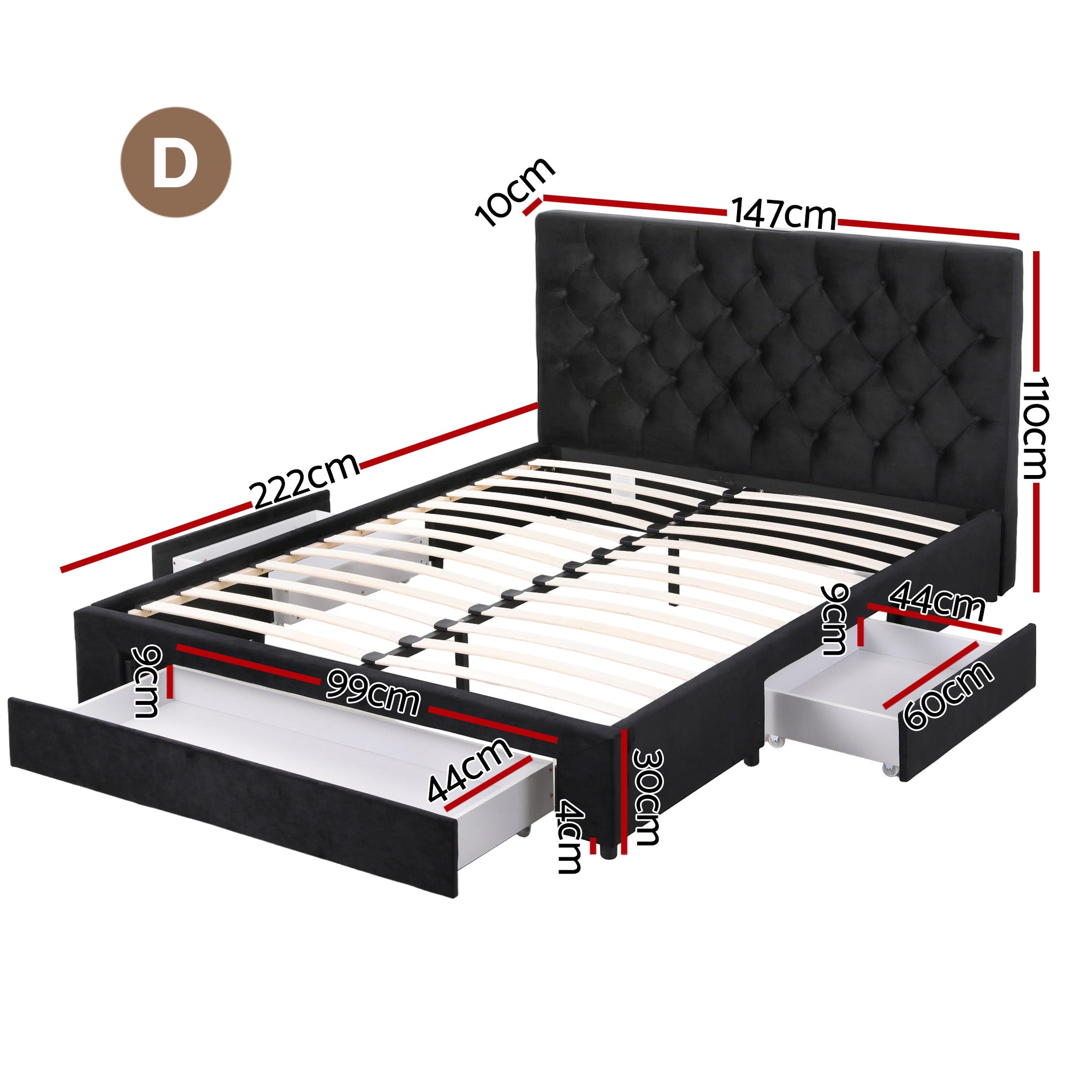 Artiss Double Bed Frame Storage Charging Station Upholstered 3 Drawers USB Type-C