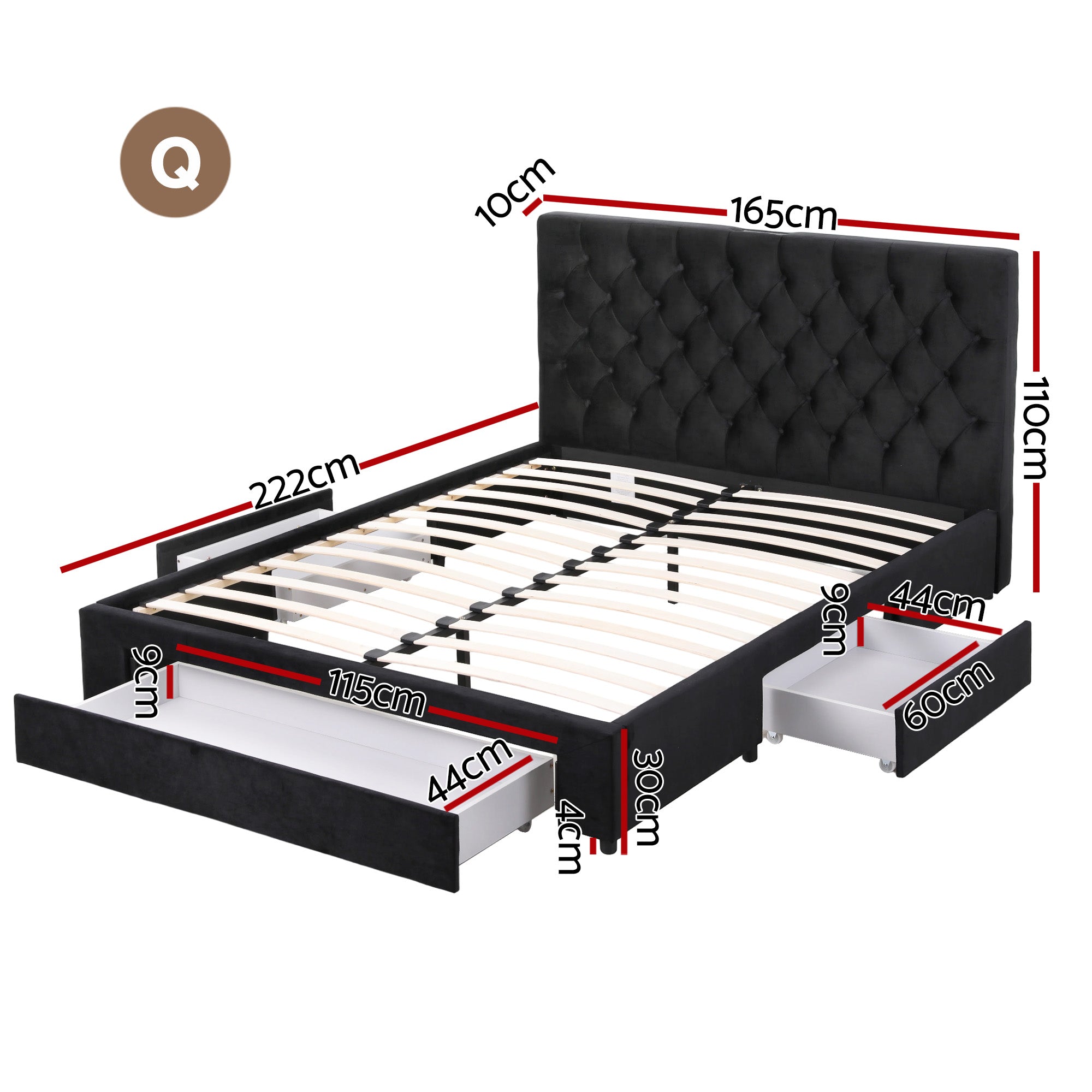 Artiss Queen Bed Frame Storage Charging Station Upholstered 3 Drawers USB Type-C