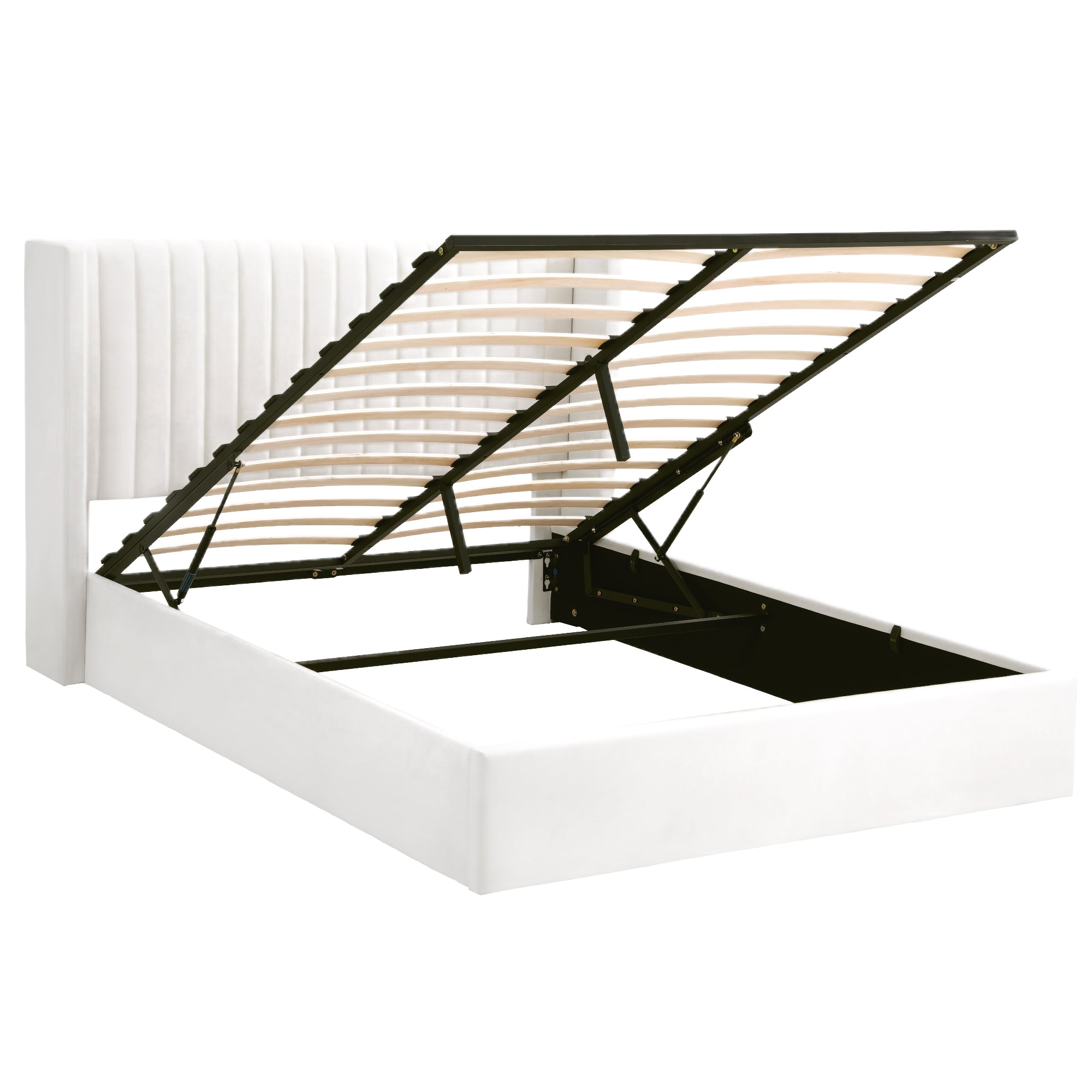 Artiss Double Bed Frame with Gaslift Storage USB Type-C Charging Ports Velvet Upholstery White