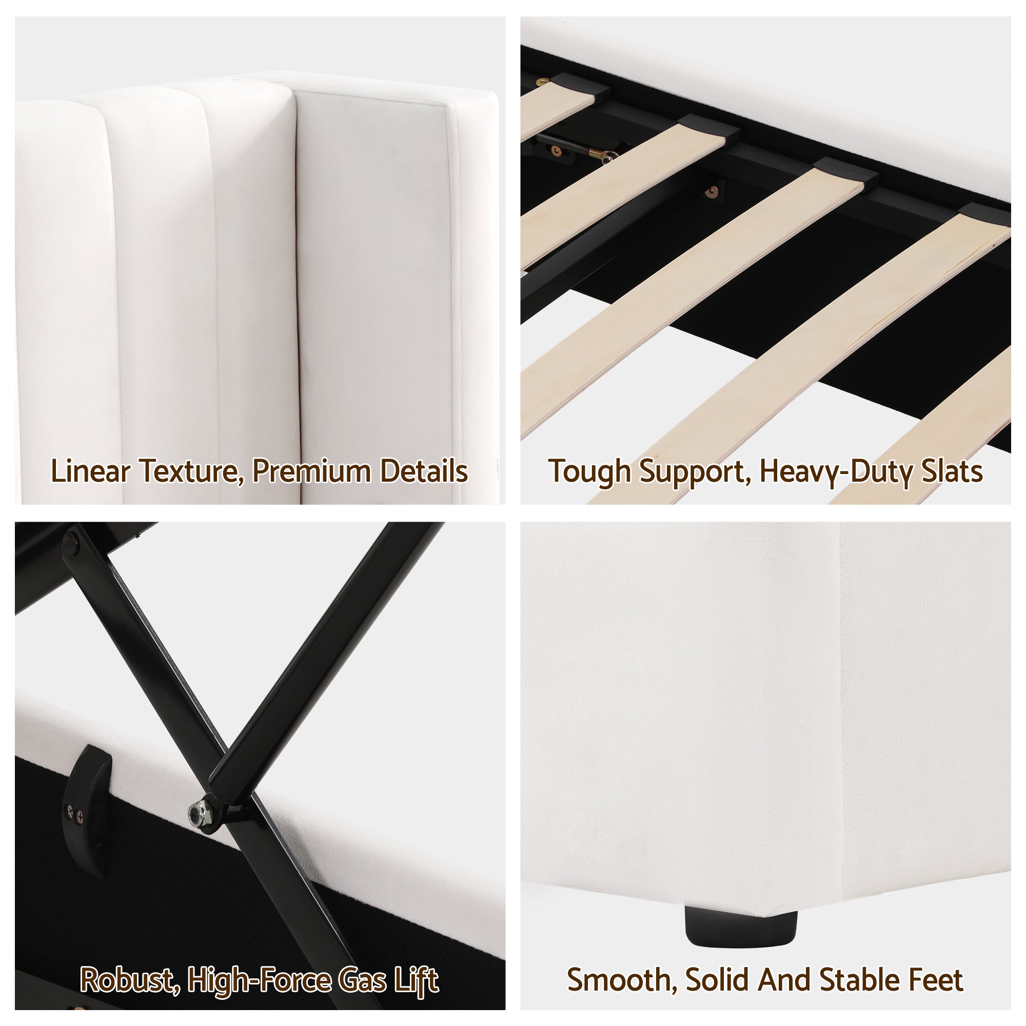 Artiss Double Bed Frame with Gaslift Storage USB Type-C Charging Ports Velvet Upholstery White