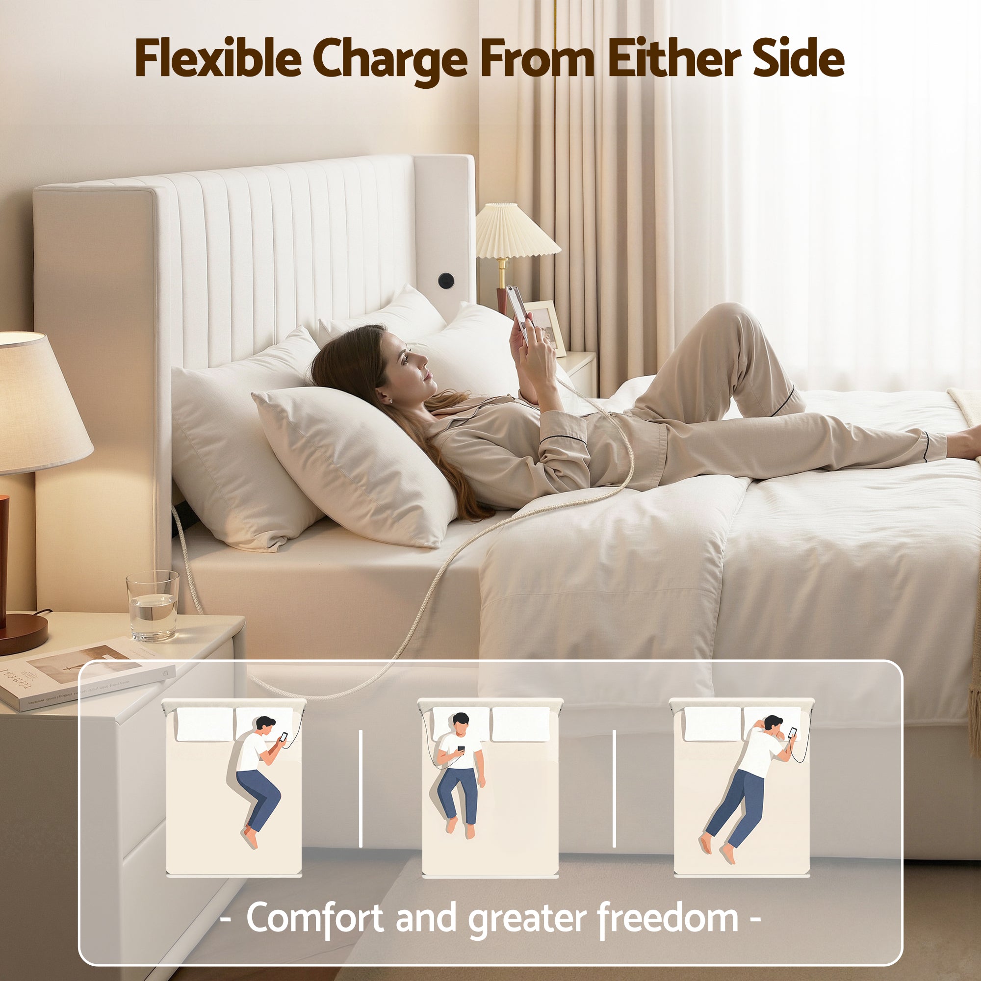 Artiss King Bed Frame with Gaslift Storage USB Type-C Charging Ports Velvet Upholstery White