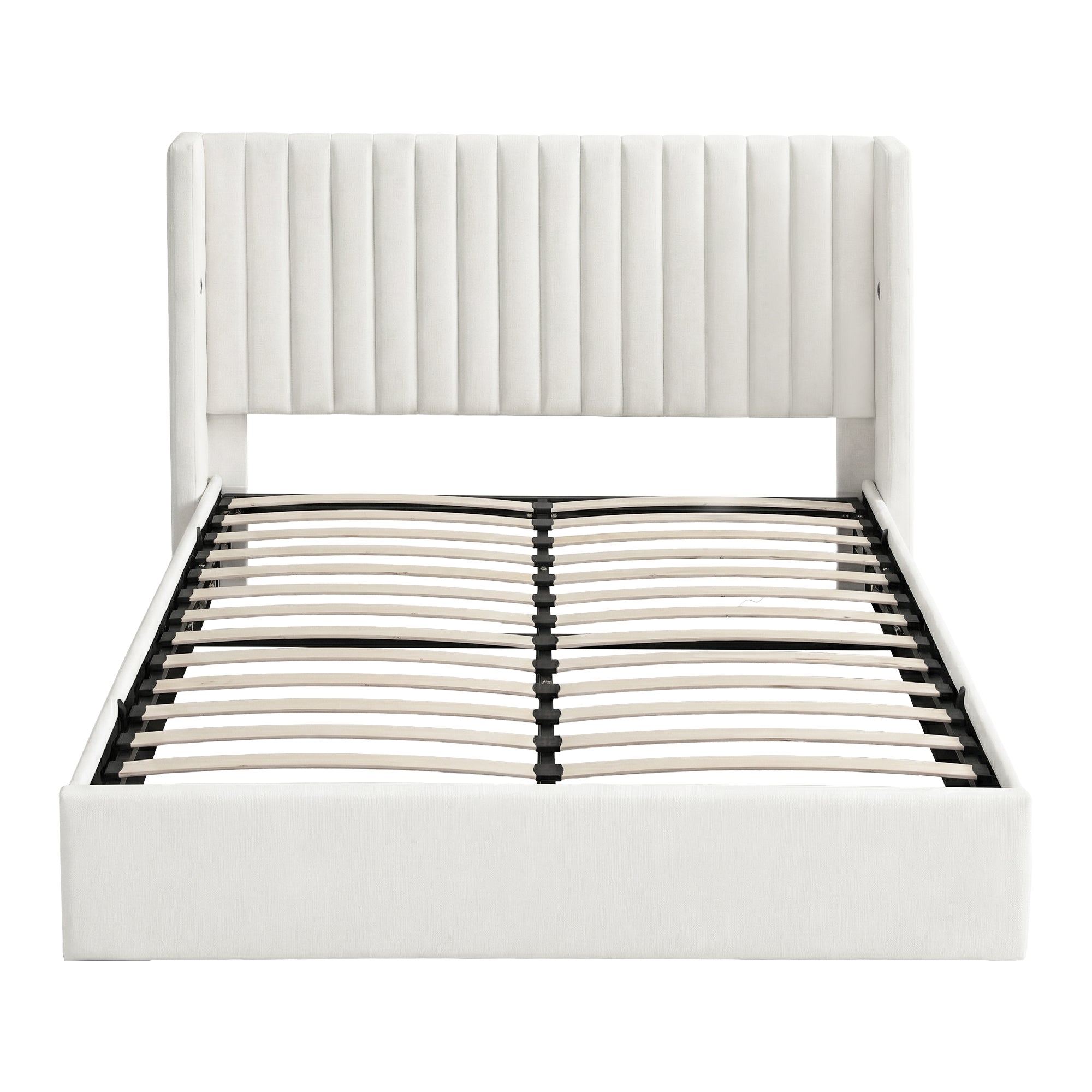 Artiss Queen Bed Frame with Gaslift Storage USB Type-C Charging Ports Velvet Upholstery White