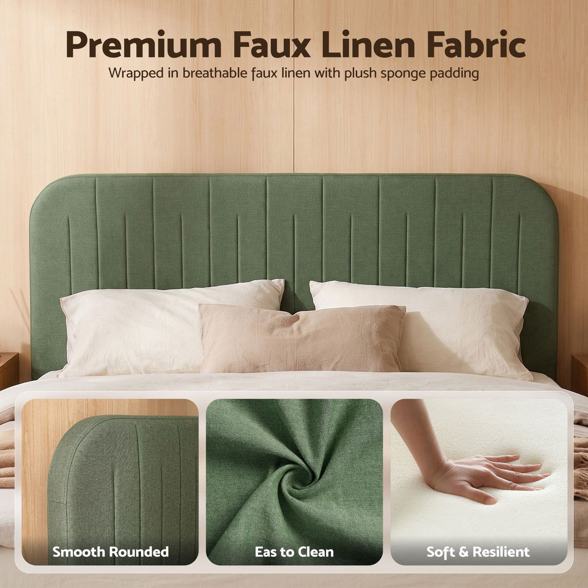 Artiss Queen Bed Frame, Green Fabric, Padded Headboard, 300kg Capacity