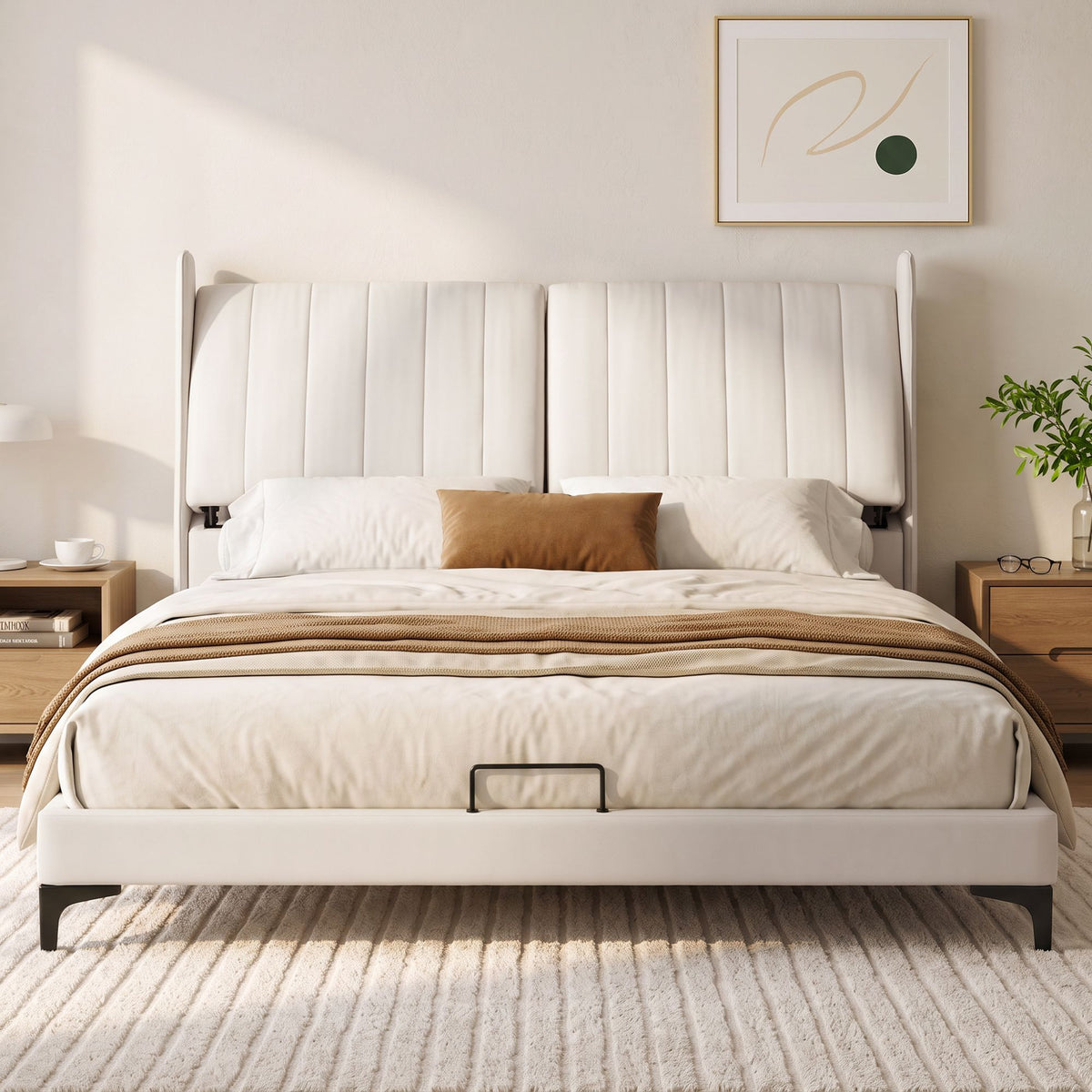 Artiss King Size Bed Frame with Adjustable Headboard, PU Leather