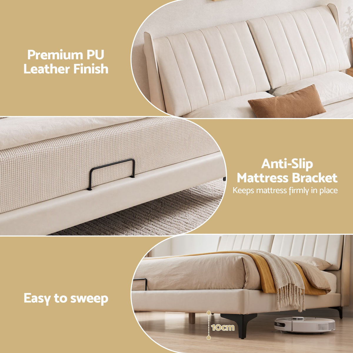 Artiss Queen Size Bed Frame with Adjustable Headboard, PU Leather