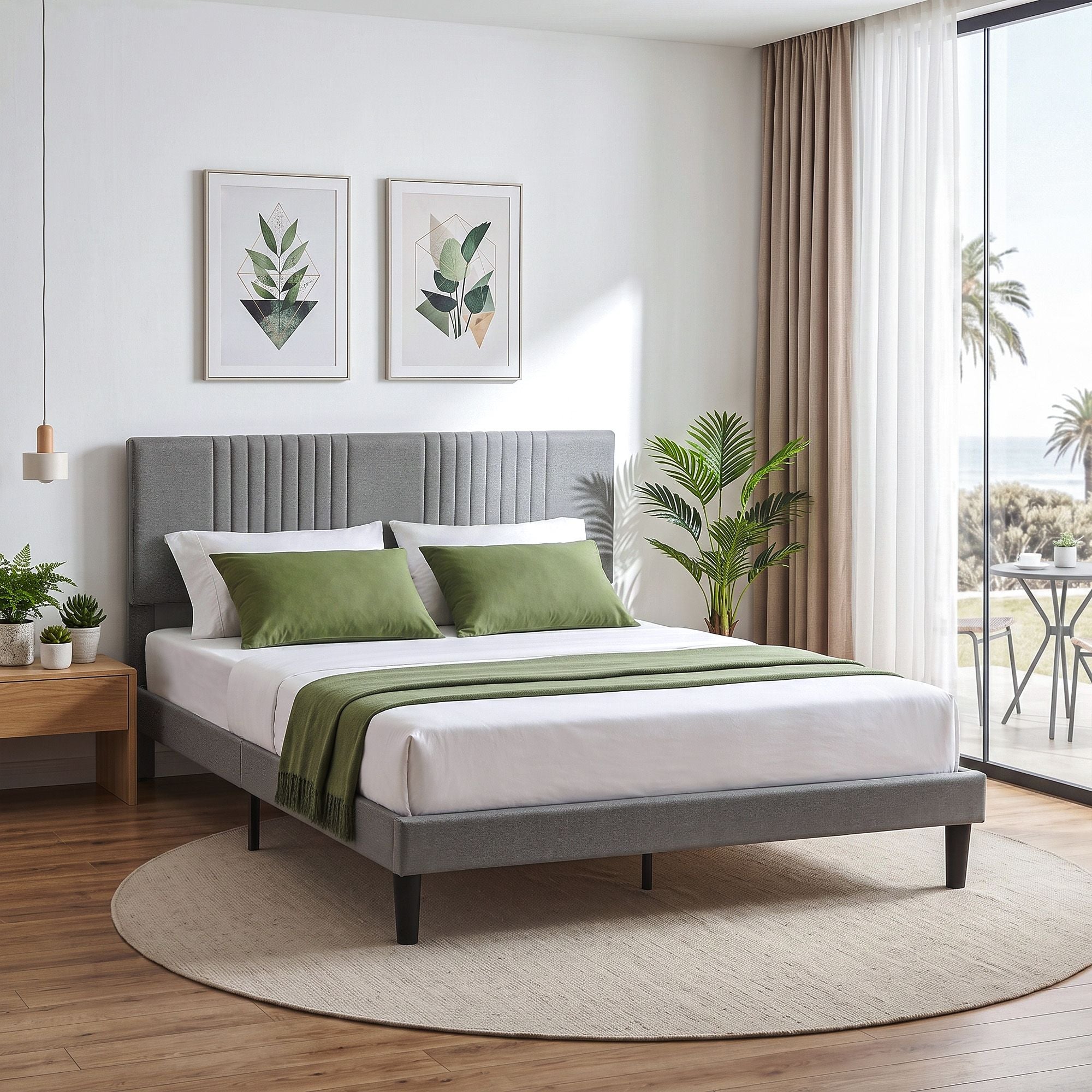 Artiss Queen Bed Frame with Adjustable Headboard, Grey, 300kg Capacity