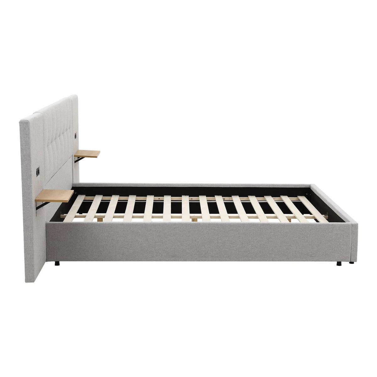 Artiss King Bed Frame with Wide Headboard, Floating Shelves and USB Grey
