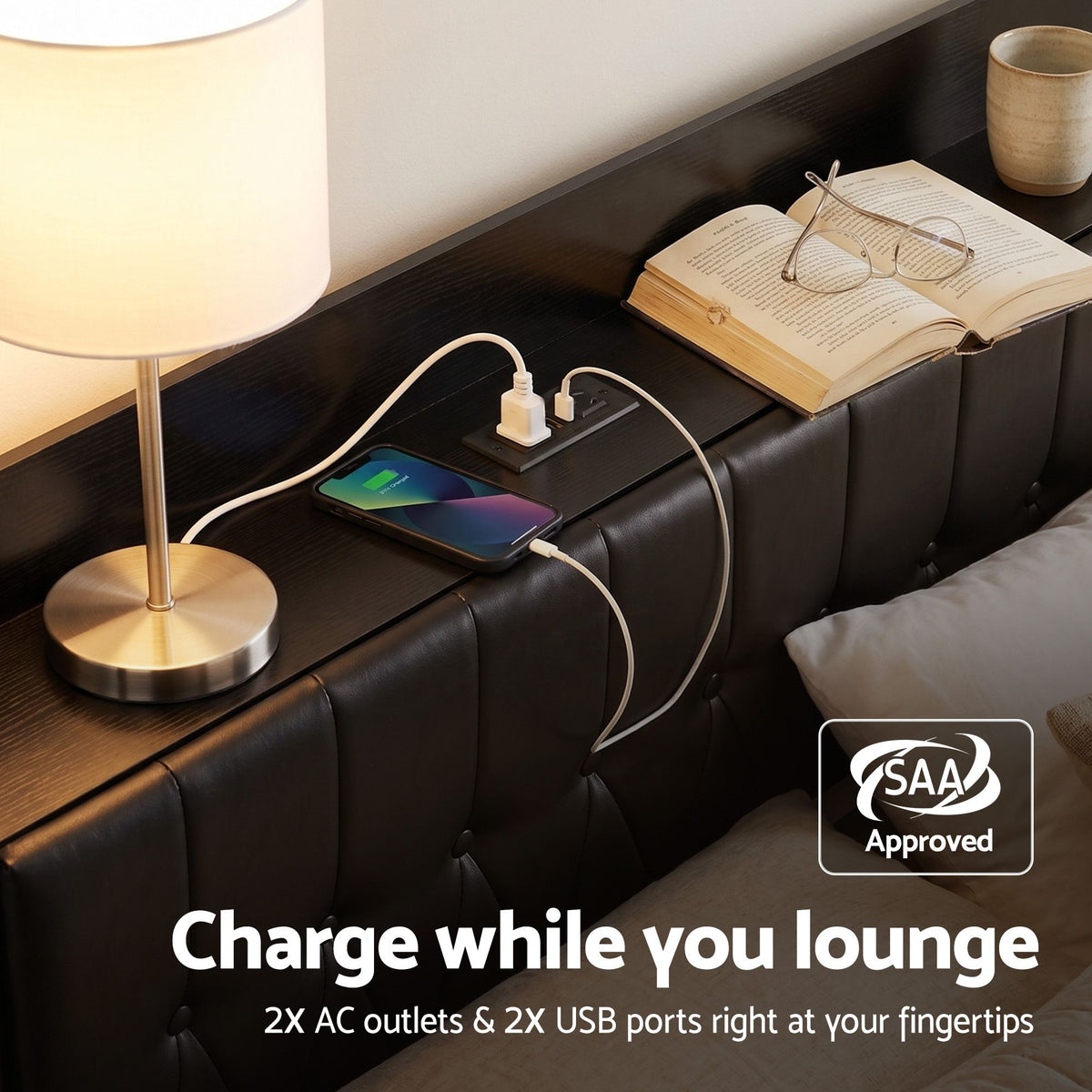 Artiss King Bed Frame with Storage Headboard SAA Certified Charging Station