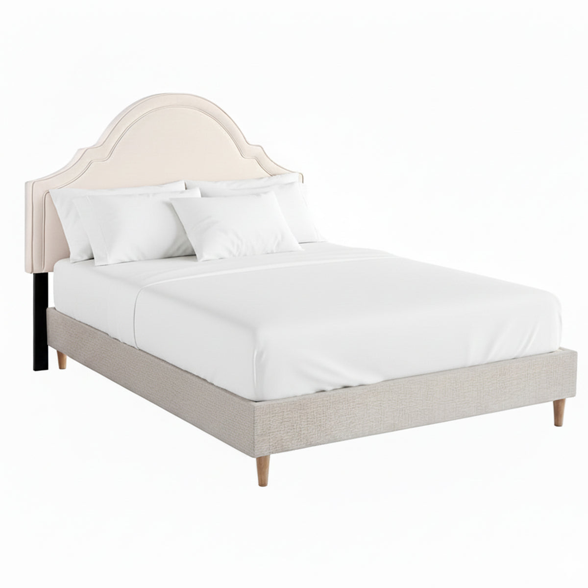 Artiss Queen Bed Frame with Storage Scalloped Velvet Headboard Wooden Platform Base