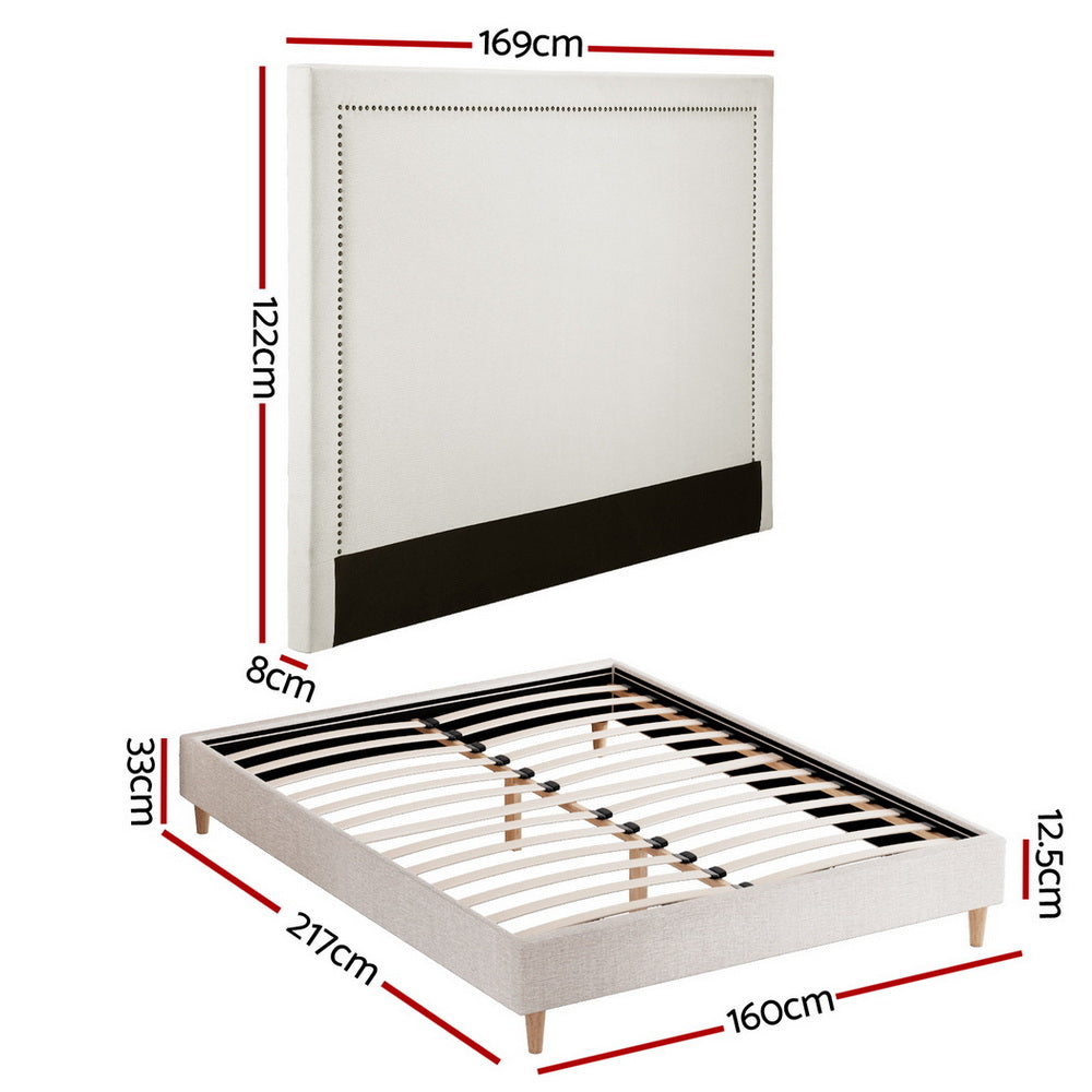 Artiss Queen Bed Frame Platform Bed Base Upholstered Headboard Linen Fabric Beige