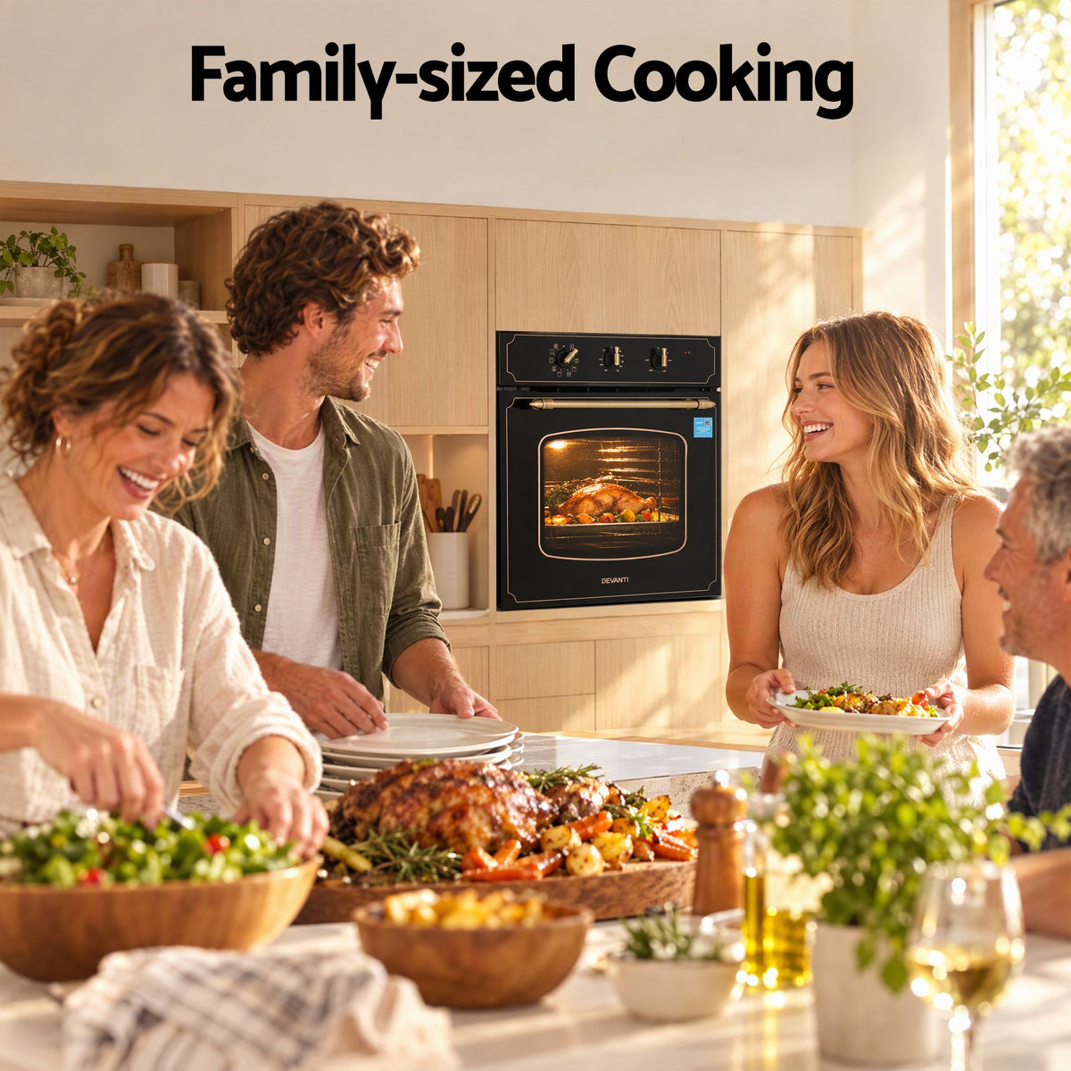Devanti 60cm Built-In Electric Oven 80L Gross 9 Functions Black