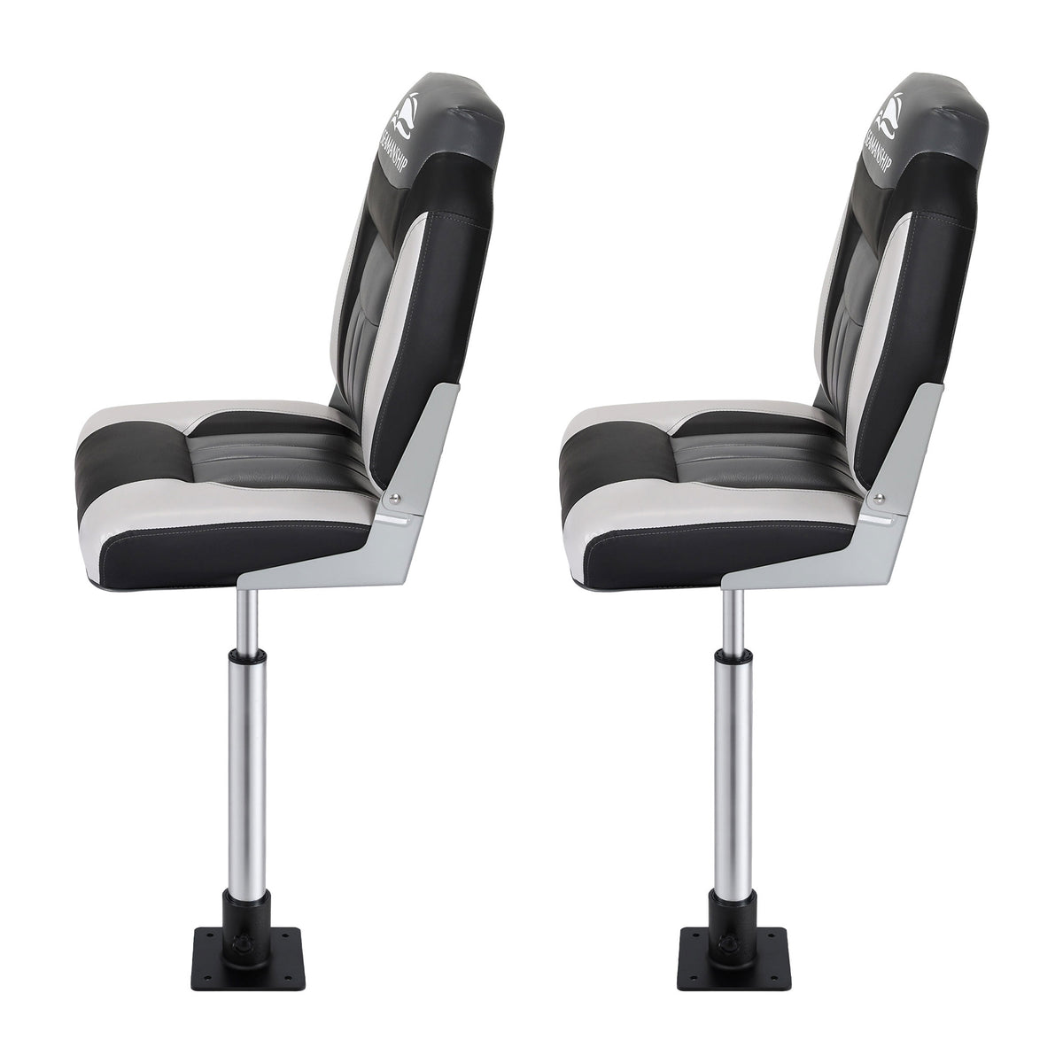 Seamanship 2X Folding Boat Seats with 2X Adjustable Pedestals 55–75cm Marine Seat Swivel High Back 12cm Padding Black