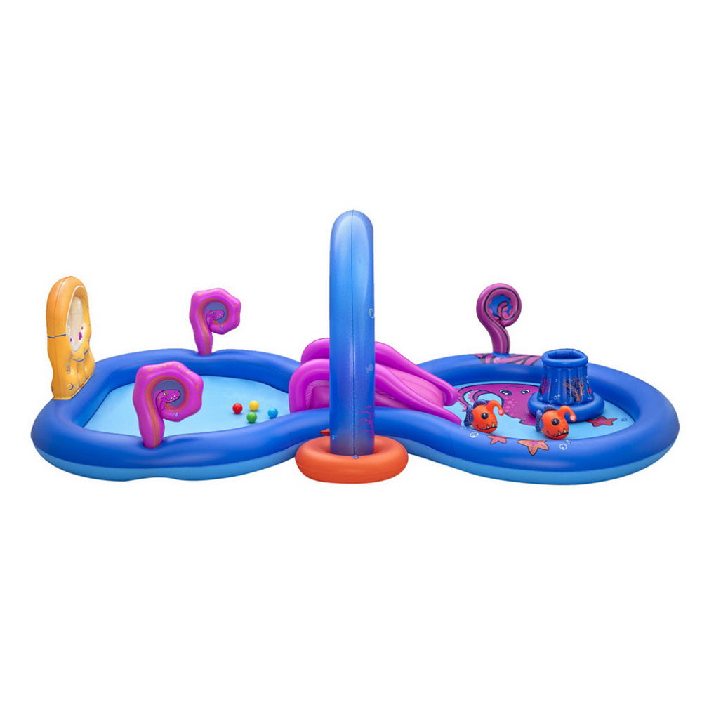 Bestway Kids Inflatable Play Splash Pool with Slide Ball Tossing Toys Coral Basket