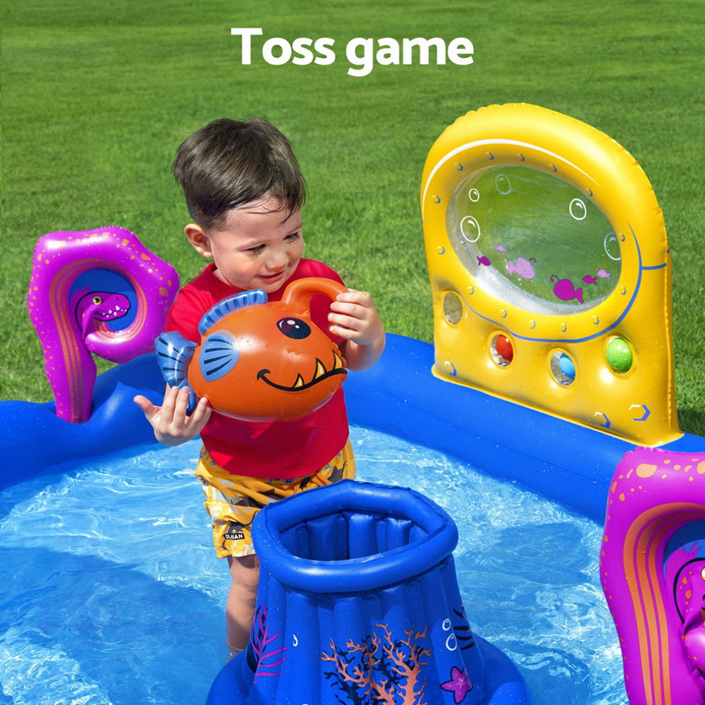 Bestway Kids Inflatable Play Splash Pool with Slide Ball Tossing Toys Coral Basket