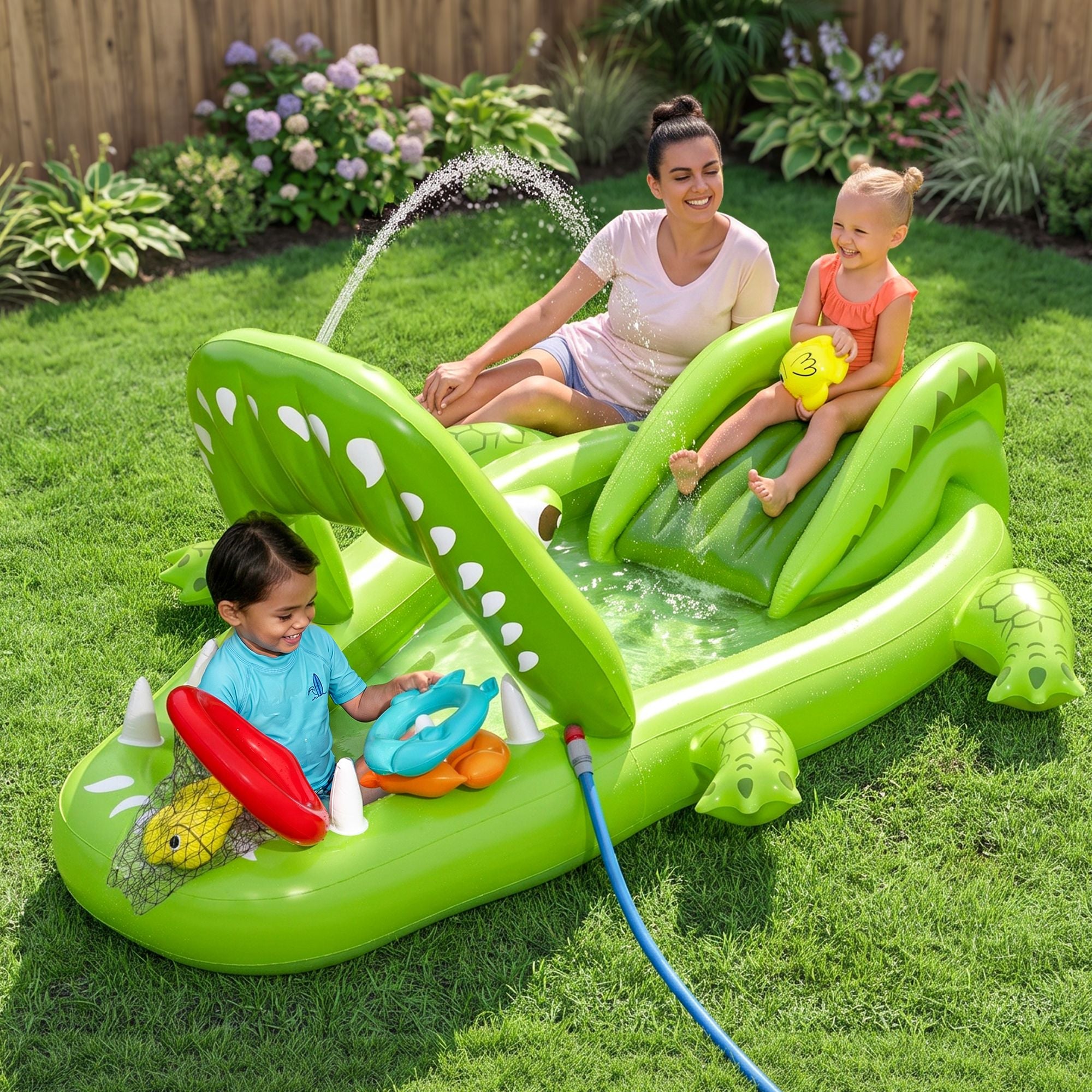 Bestway Inflatable Alligator Kids Play Pool with Slide 234cmx163cm Green