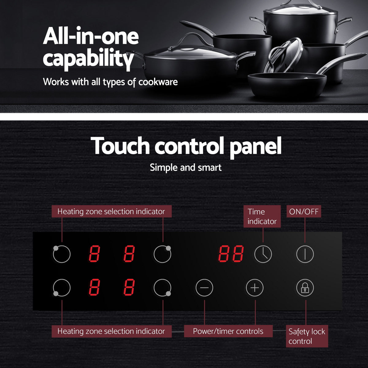 Devanti Electric Ceramic Cooktop 60cm Touch Control Grey
