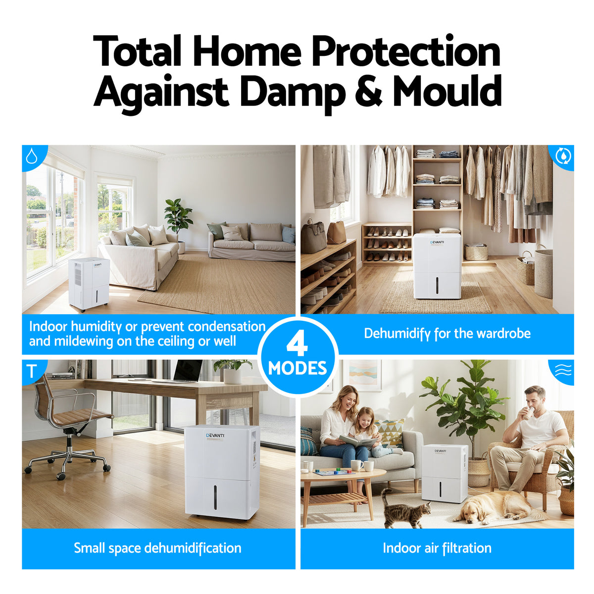 Devanti 30L/Day Dehumidifier Home Air Dryer Mould Moisture 4.7L Tank