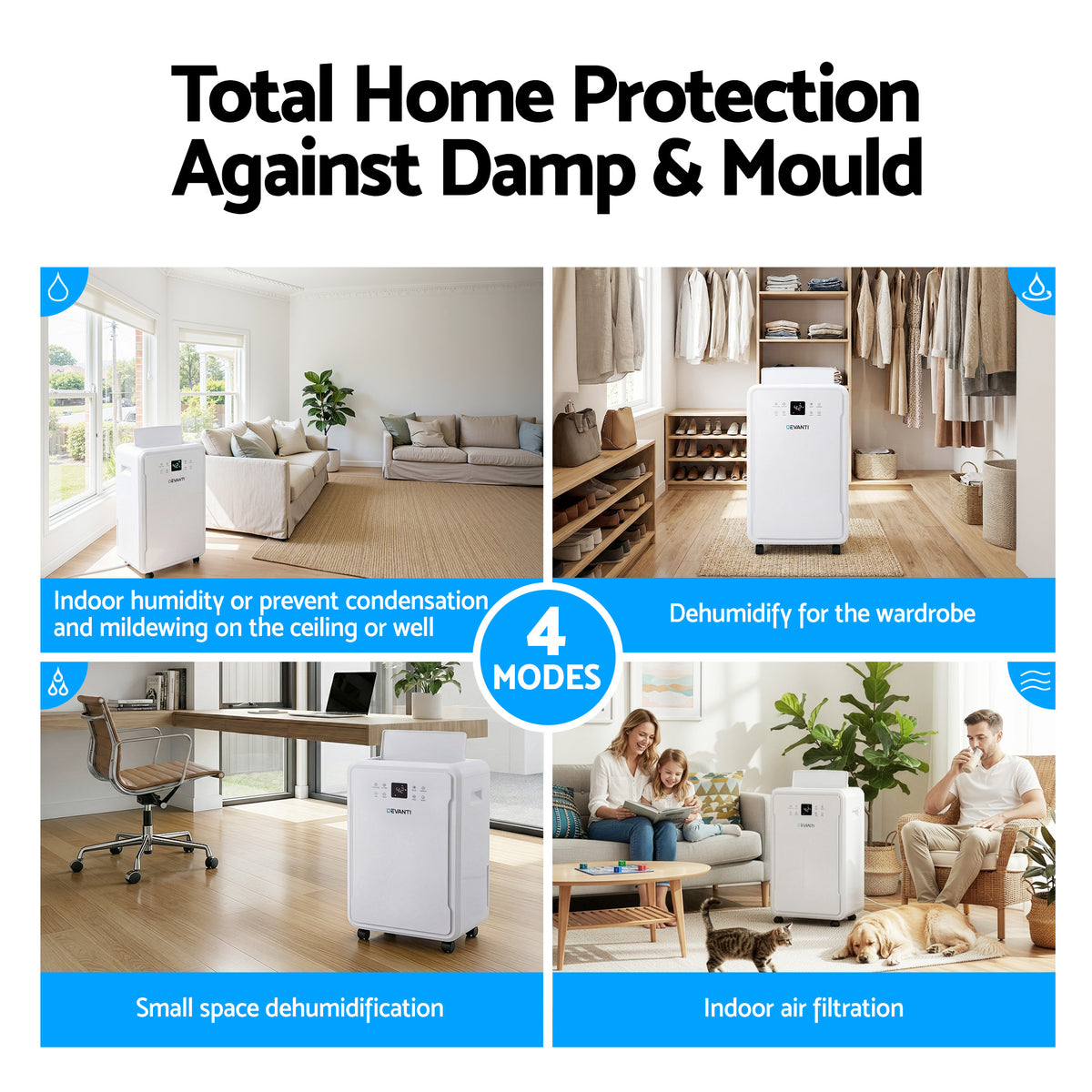 Devanti 50L/Day Dehumidifier Home Air Dryer Mould Moisture 8.5L Tank