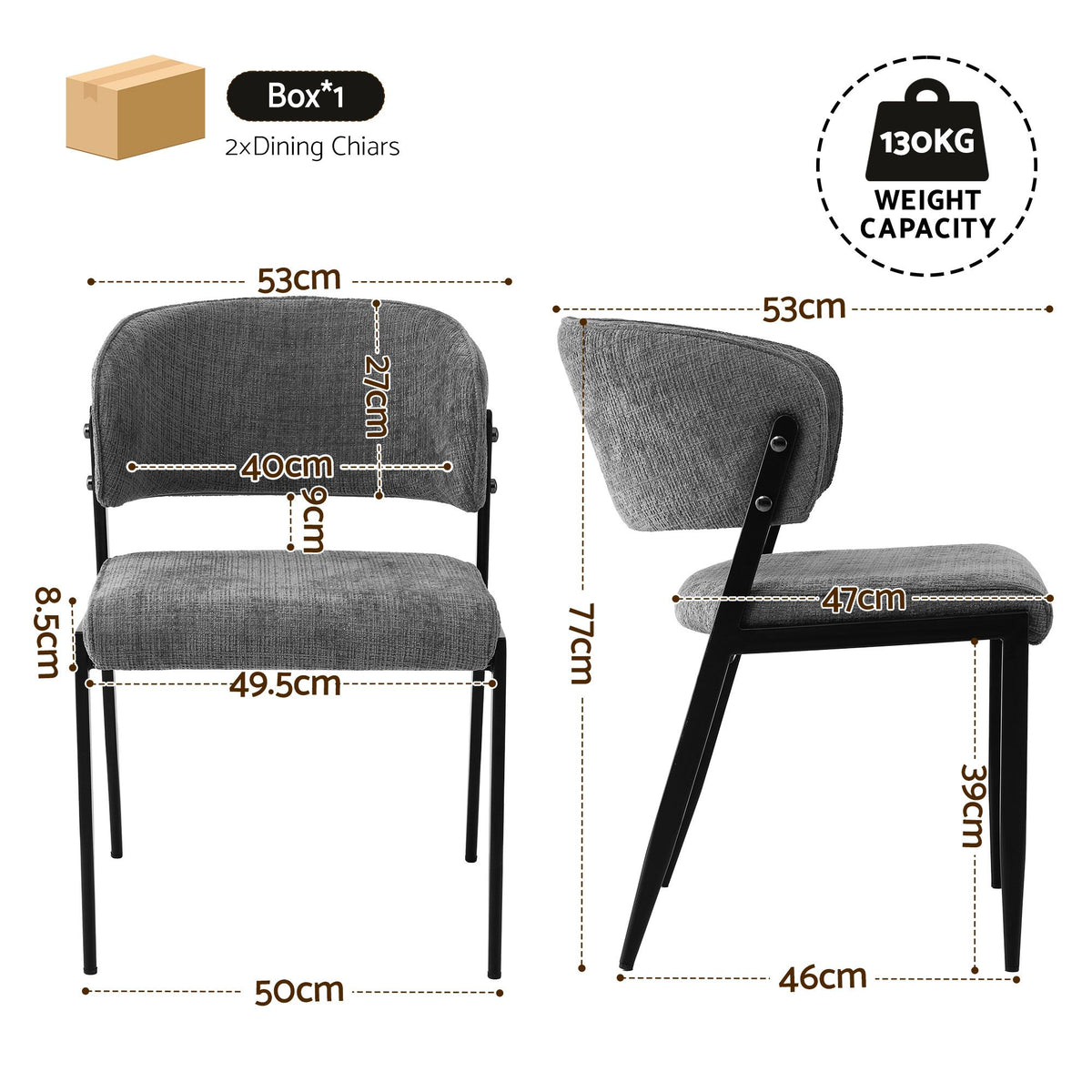 Artiss Dining Chairs Set of 2 Linen Fabric Soft Upholstered Chairs Grey