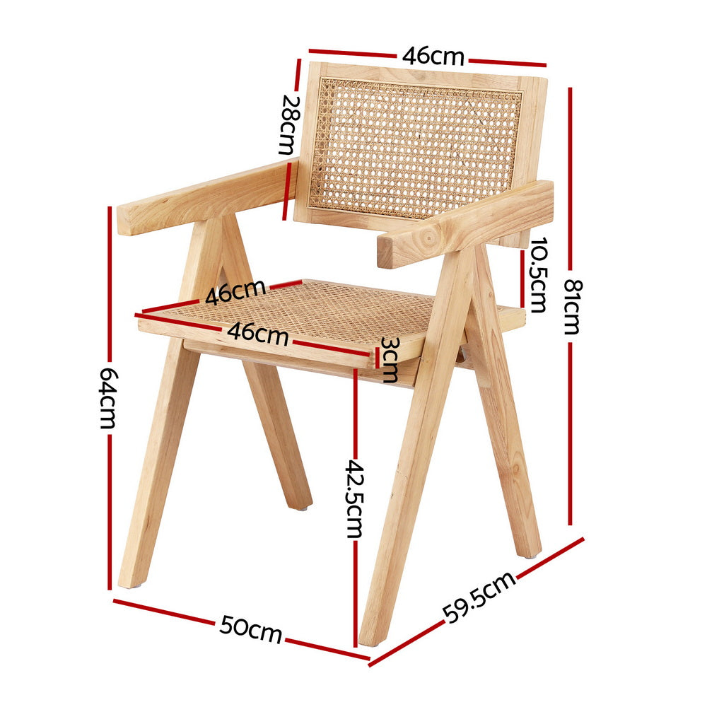 Artiss 4x Dining Chairs Wooden Rattan Seat Rubber Wood Frame