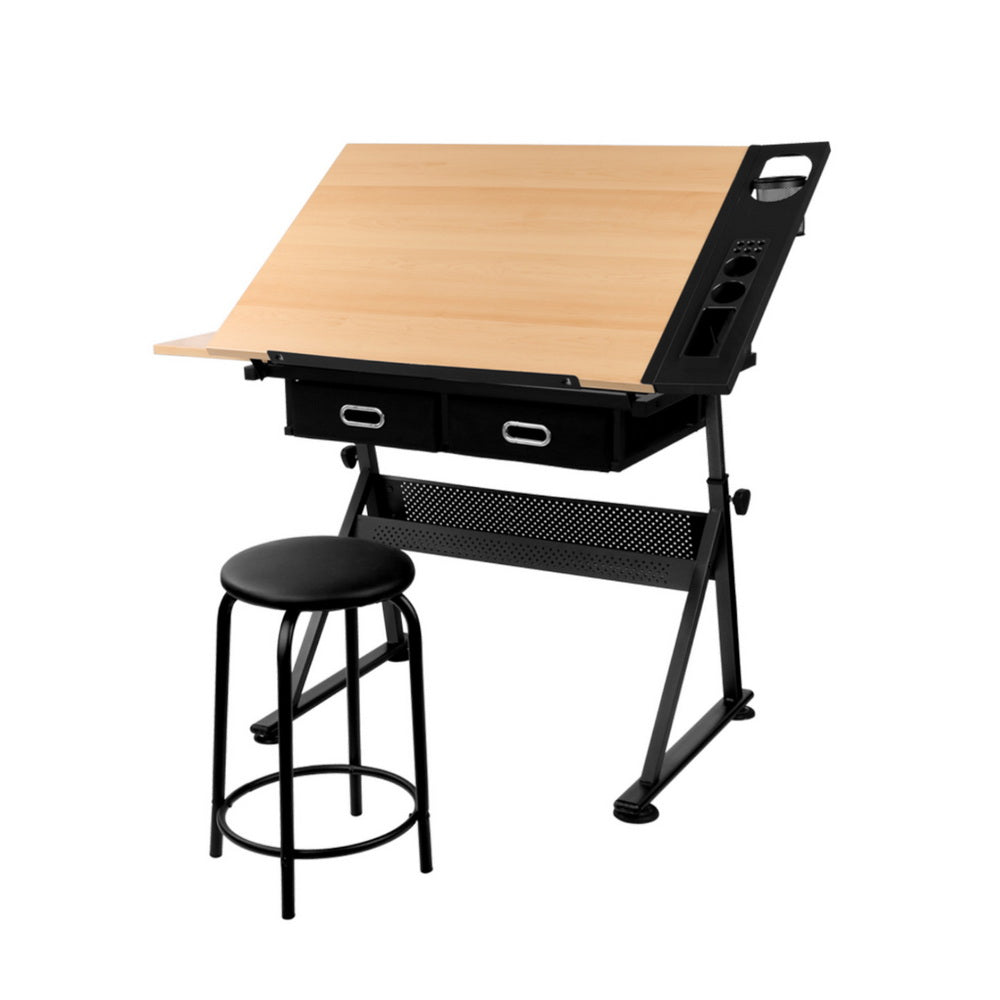 Artiss Tilt Drafting Table Stool Set - Natural & Black